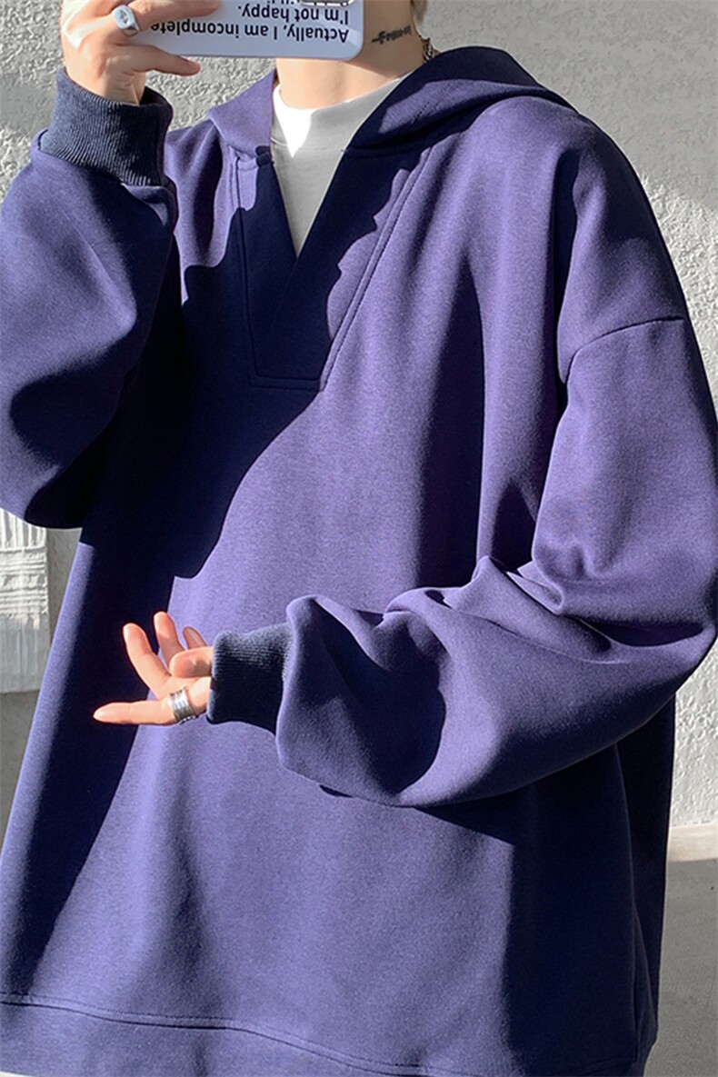 8XL-M叠穿假两件卫衣重磅连帽V领拼接套头衫宽松大码外套WY006P65,女装短外套,电商B312
