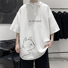 LD54149-P45连帽短袖t恤男大码胖子带帽五分袖中袖大皂风，男装T恤，电商A040