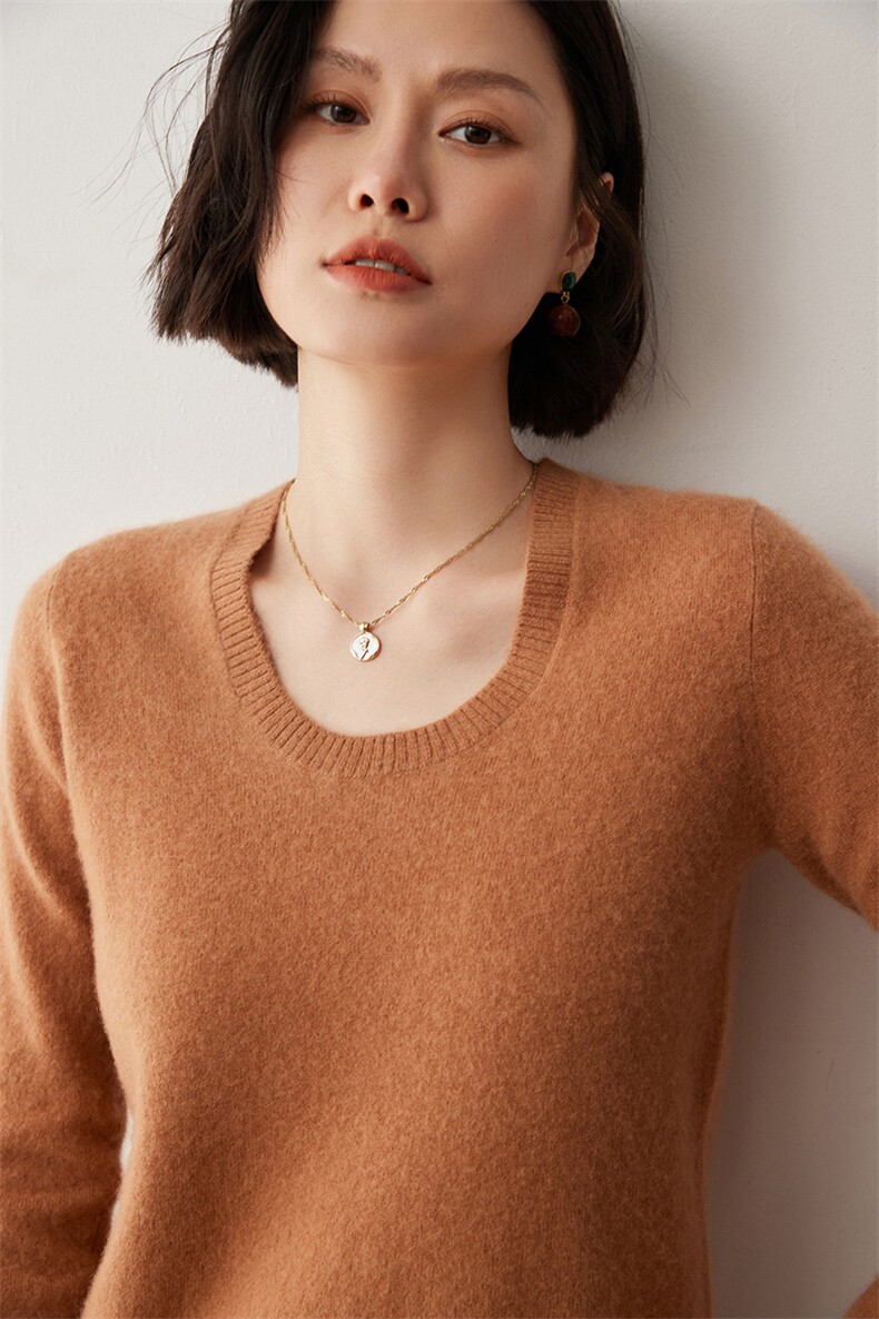 纯色打底衫女秋冬新款针织35%羊绒衫2024年秋冬季U领,女装羊绒衫,蒂暖羊绒