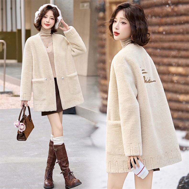 2024冬季新款加厚皮毛一体气质外套保暖大衣，女装棉衣/棉服，半夏