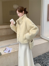 210-3291-P185-k268奶黄色甜美立领皮毛一体加厚短外套，女装短外套，浙宝210（原浙宝191）