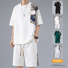 2024夏季新款无影墙大码菠萝格短袖T恤套装M-5XHQ23461-P60，男装T恤，电商A022