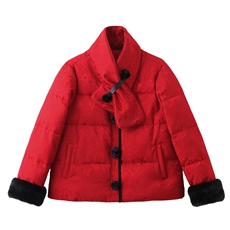 新中式guo风2025年冬季新年主推款配围巾可拆卸袖毛暗纹提花棉衣，女装棉衣/棉服，乐吉娜