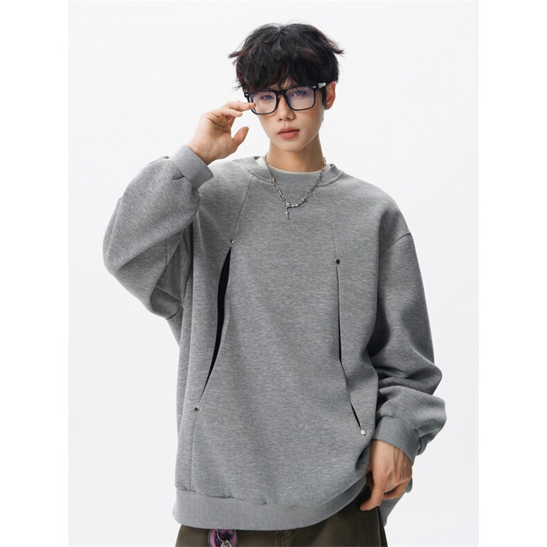 WY10152-特P45控78小众撞色拼接破缝假两件大码男大码情侣卫衣,男装卫衣,电商A059