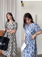 夏季新款韩式花色连衣裙，女装连衣裙，AMSS 艾玛莎莎