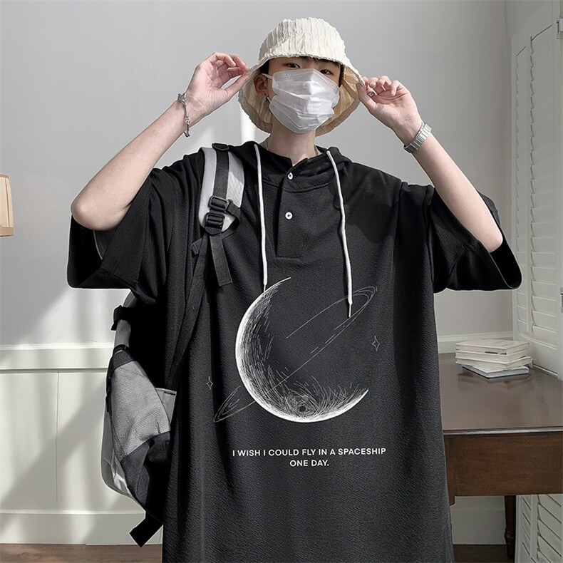 月球连帽短袖t恤男大码胖子带帽五分袖中袖LD54246-P45,男装T恤,电商A040