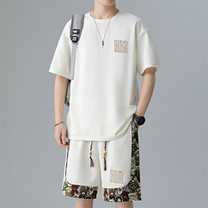 夏季菠萝格休闲运动套装男刺绣宽松T恤短裤一套A266-TZ7708-P48，男装牛仔裤，电商A266