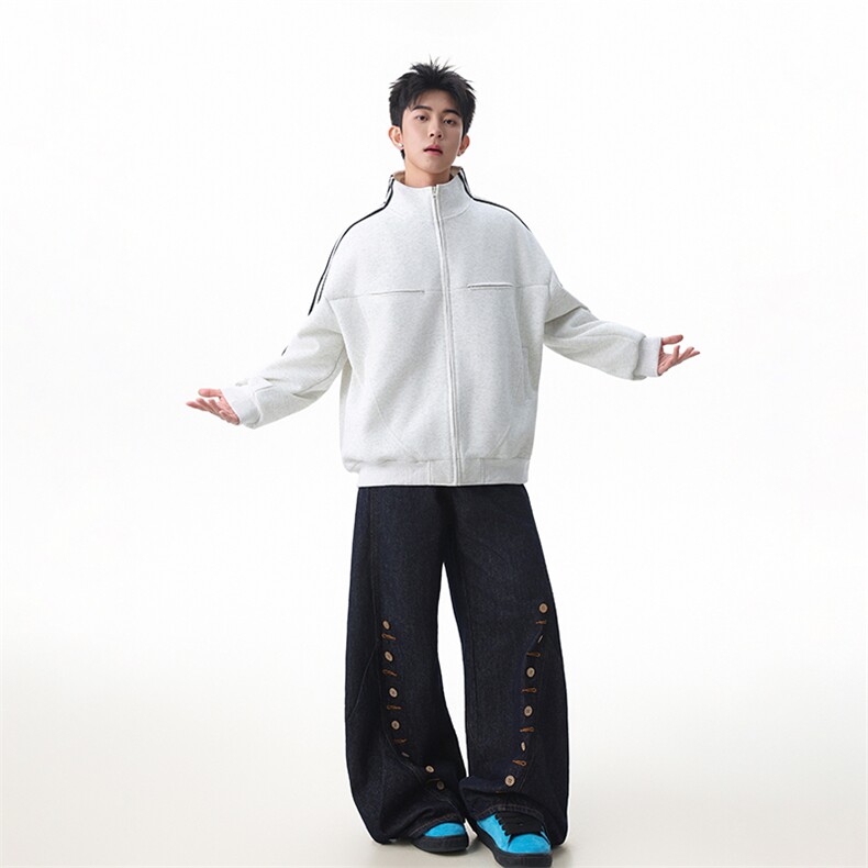 包现货-分割拉链卫衣潮牌男春秋美式百搭宽松开衫218-7-Y110-P85,男装卫衣,星座218-7