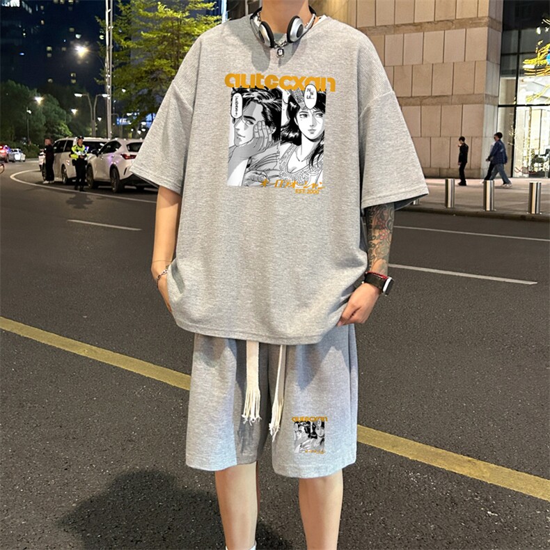 套装！ 华夫格套装短袖T恤短裤男 TZ219-特P 38图片