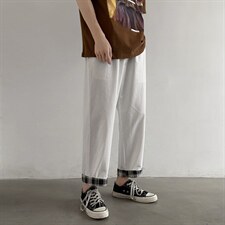 夏新款宽松直筒清凉裤脚条纹休闲裤2021男k615-特批35,男装休闲裤,星座718-1
