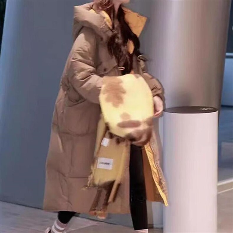 时尚潮流韩版宽松显瘦中长款连帽羽绒服女冬季新款外套,女装羽绒服,曼琳思菲