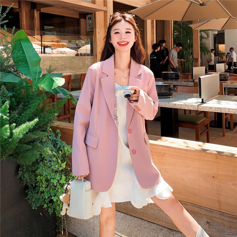 粉色休闲西装外套女2025年秋季新款韩系减龄巨好看独特漂亮小西服图片
