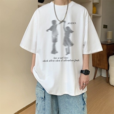 潮模糊影子重磅纯棉短袖oversize休闲趣味情侣T恤百搭GA5562P30，男装T恤，星座1013-5