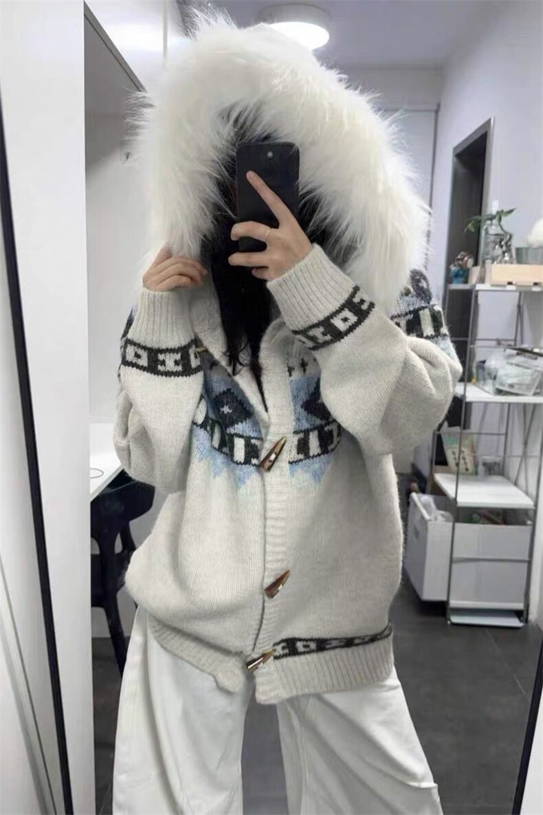 网图费尔岛毛领连帽针织开衫毛衣男女秋冬慵懒风外套-A2370P75,男装针织衫/毛衣,电商B241