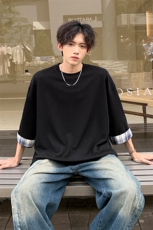8XL-M特大码短袖男夏季高品质冰丝五分袖拼色宽松大码T恤DX308P38，男装T恤，电商D206-1