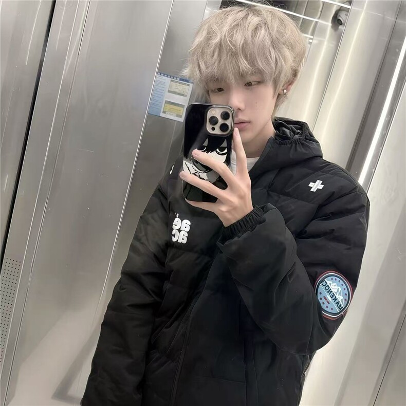 美式刺绣内胆外套男女棉服情侣连帽冬季,男装棉衣,四季星座505