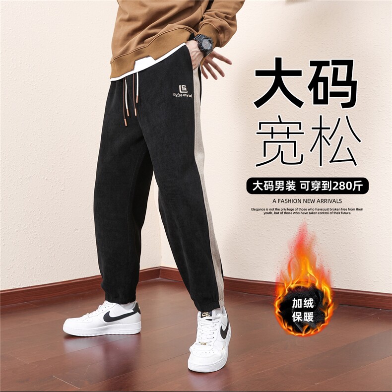 2309加绒/P55休闲裤男美式个性大码宽松潮男百搭长裤子运动卫裤男图片