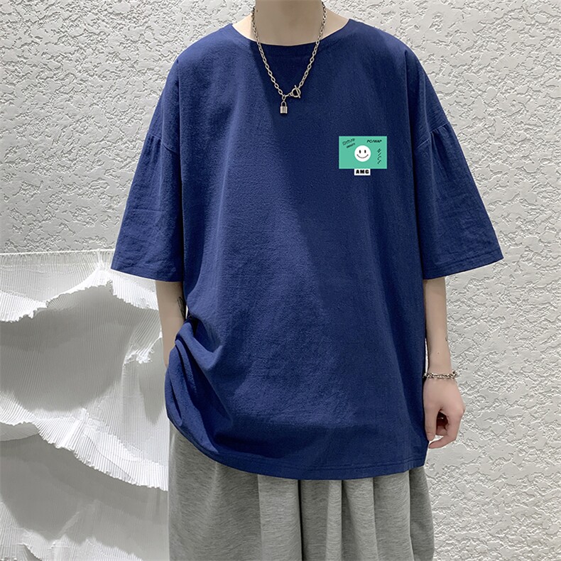 YT26264-P30亚麻短袖t恤男大码五分袖男宽松七分袖港风模特,男装T恤,电商A040