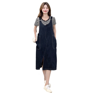 现货 新品 减龄条纹T恤+时尚宽松牛仔背带裙 A813 P135 K188图片