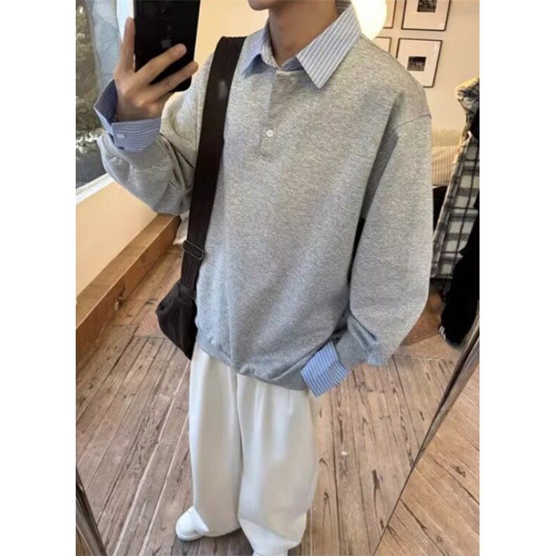 慵懒流行简约新款潮流原宿文艺300克曼巴棉假两件卫衣 J4222图片