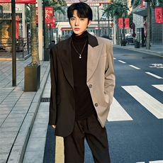 （）小众设计感不规则拼色西装外套垫肩西服潮5052-P108，男装西服，星座910-5