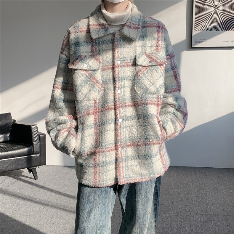 粗花呢格纹棉服复古大码夹棉加厚小香风毛圈格子呢外套LF101特P95,男装棉衣,电商B215