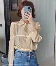 秋季新款泡泡袖盘扣衬衫，女装衬衫，L·H·X