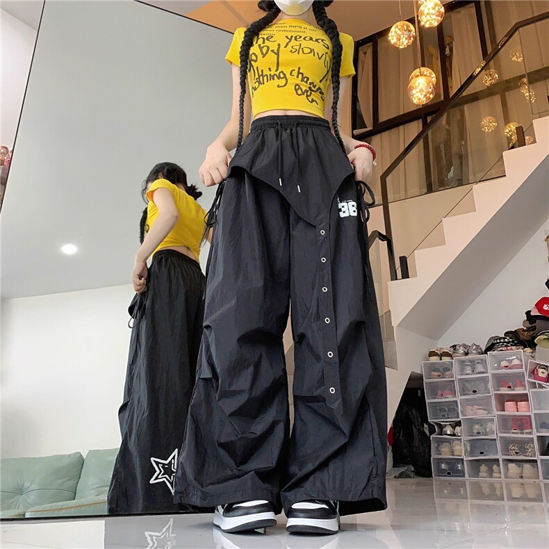 美式复古军绿色工装裤街舞爵士嘻哈设计感速干褶皱休闲直筒裤潮牌，男装工装外套，星座506A