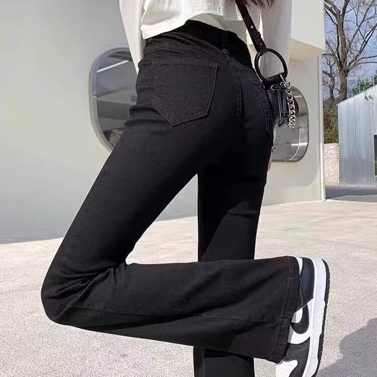 简约微喇牛仔裤女高腰显瘦2025春秋新款弹力修身复古拖地喇叭长裤,女装休闲裤,星座1210-1