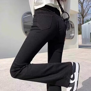 简约微喇牛仔裤女高腰显瘦2025春秋新款弹力修身复古拖地喇叭长裤图片