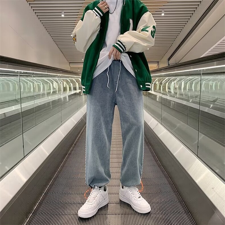 牛仔裤男夏季潮大码休闲裤子高街设计感裤子N8018P38图片