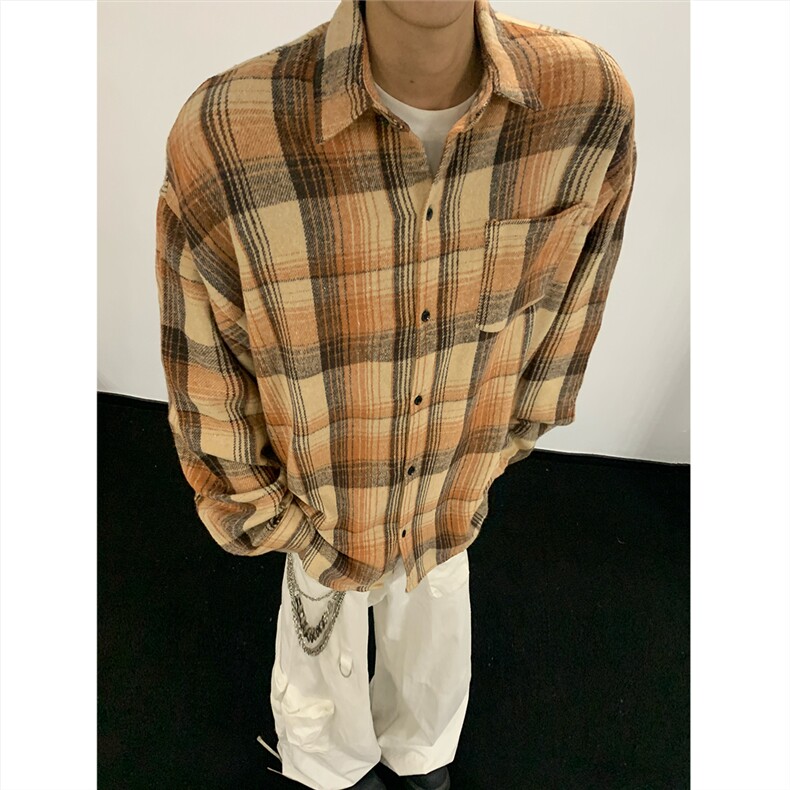 现货~磨毛加厚格子大码长袖衬衫 C5896/特P25 咖啡色2图片