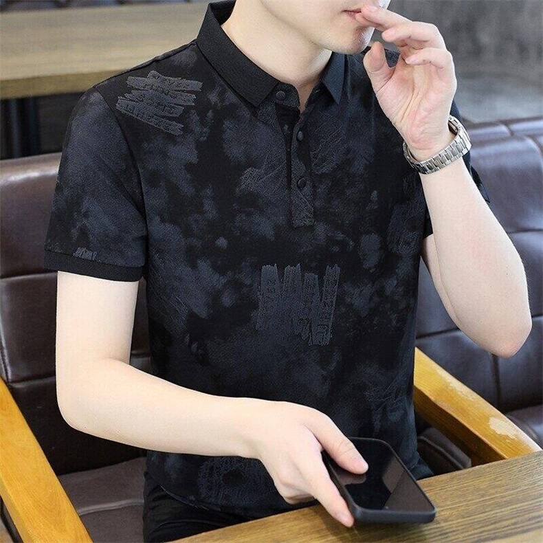 25058-P40夏季时尚休闲T恤男潮牌扎染短袖POLO衫图片