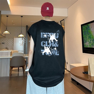 可设48小时发货支持抖音得物来样二开240克重磅美式麂皮绒背心t恤图片