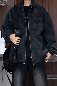 PY5071/P85秋装新款宽松皮衣皮夹克男休闲百搭潮流痞帅上衣外套图片