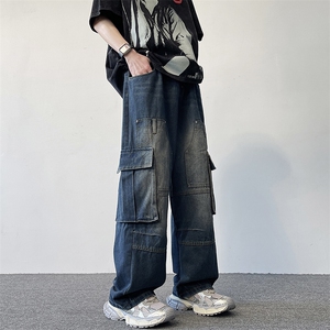 217-2-K24302-P70春季新款高街宽松阔腿牛仔裤男工装休闲裤图片
