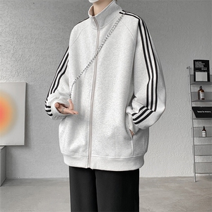 8XL-M三条杠运动卫衣特大码美式条纹立领夹克开衫外套JK5205/P65图片