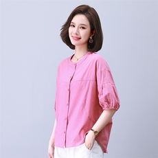 时尚宽松拼接短袖上衣显瘦百搭气质女装衬衫，女装衬衫，叶笙衣