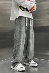 灯芯绒扎染不规则直筒宽松休闲裤男 美式高街显高长裤K2307/P36图片