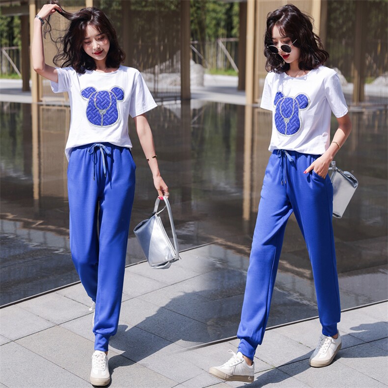 2022年夏装新款克莱因蓝休闲运动服卫衣套装女网红时尚两件套女图片