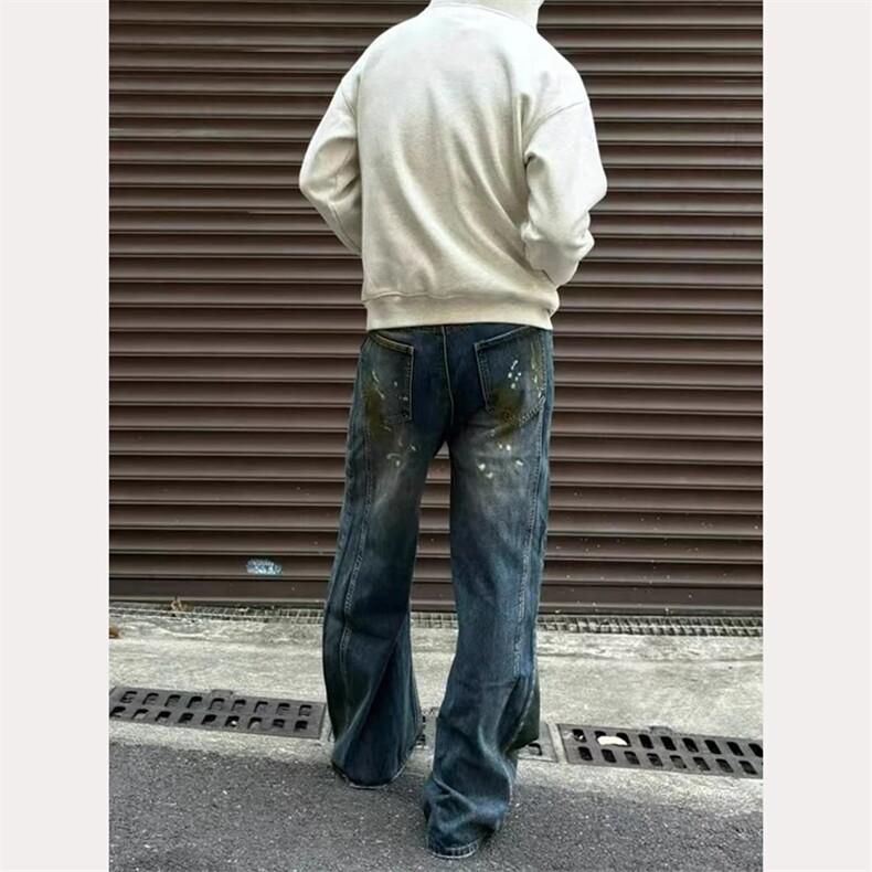 小众做旧泼墨解构拼接牛仔裤男款美式复古宽松设计感高街痞帅长裤,男装牛仔裤,星座506A