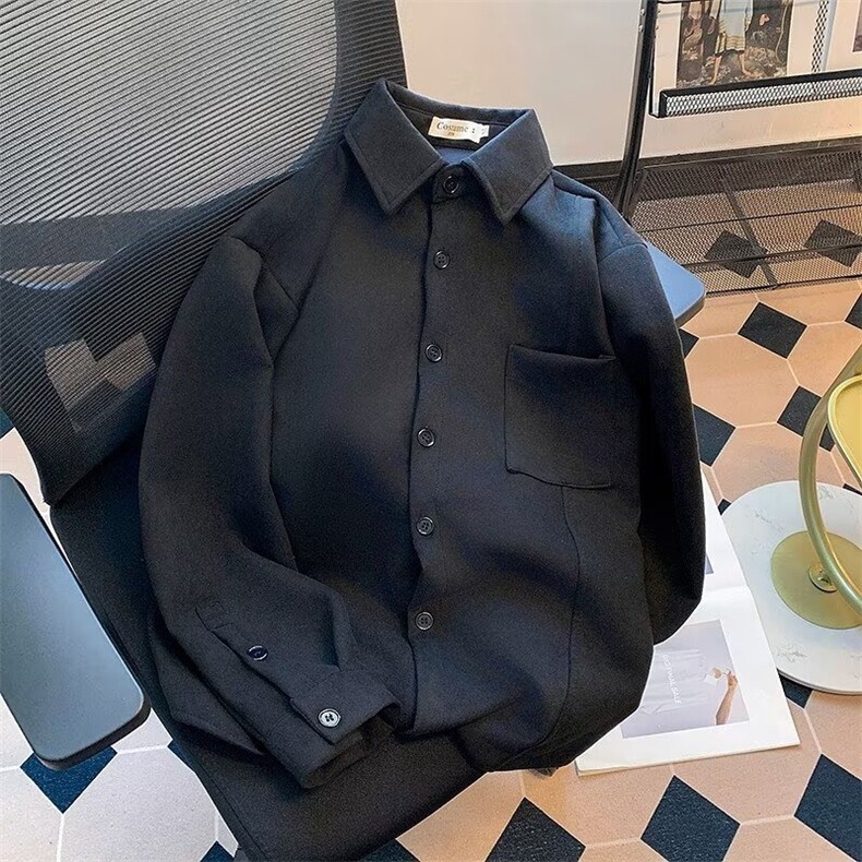 高级感麂皮绒绒长袖衬衫男痞帅免烫衬衣服春秋宽松外套LSM30P43,男装衬衫,星座1013-5