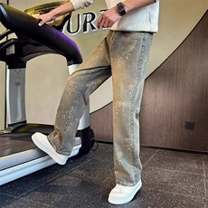 美式高街荆棘提花牛仔裤裤子男款水洗直筒微喇弯刀裤AM1052P42，男装牛仔裤，星座1013-5