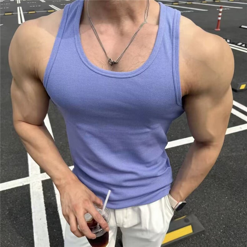 螺纹背心重磅弹力透气男款打底t恤弹性健身运动无袖BX13P18特，男装背心/马甲，电商D256-1(原A064-1)