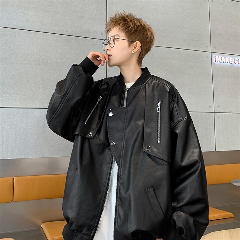 PU皮夹克多拉链设计感假两件皮外套DY2317-特P80,男装夹克,星座1213
