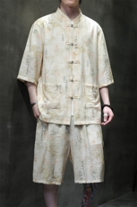 2025夏季新款男风冰丝唐装新中式印花套装短袖+短裤A109-P80，男装休闲套装，电商B277(原6028)