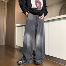 牛仔裤男ins复古做旧2023阔腿宽松美式垂感直筒裤子潮RK1026-P45，男装牛仔裤，星座412-3