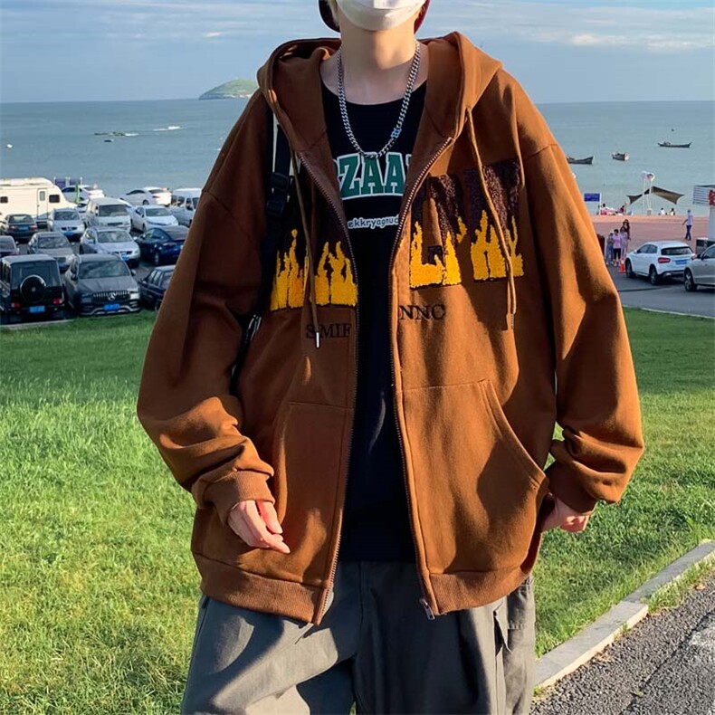 美式复古连帽卫衣男开衫小众潮牌情侣装外套秋季WY0607-P38,男装卫衣,星座308B-1