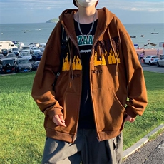 美式复古连帽卫衣男开衫小众潮牌情侣装外套秋季WY0607-P38，男装卫衣，星座308B-1