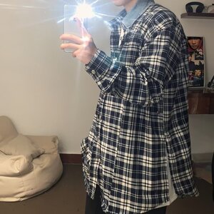 【有货】DC05-特P55春秋黑白格子长袖衬衫男复古宽松衬衣百搭外套图片